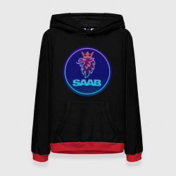 Толстовка-худи женская Saab logo neon, цвет: 3D-красный