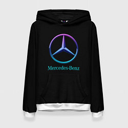 Толстовка-худи женская Mercedes neon logo, цвет: 3D-белый