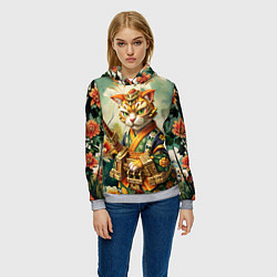 Толстовка-худи женская Кот в кимоно в японском стиле, цвет: 3D-меланж — фото 2
