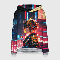 Толстовка-худи женская Девушка-самурай, цвет: 3D-меланж