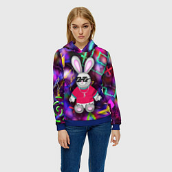 Толстовка-худи женская Кролик в футболке, цвет: 3D-синий — фото 2
