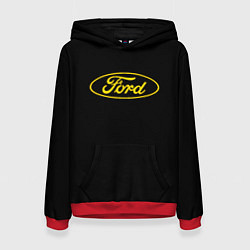 Толстовка-худи женская Ford logo yellow, цвет: 3D-красный