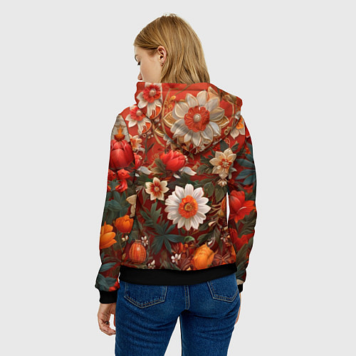 Женская толстовка Умилительный лисёнок в цветах / 3D-Черный – фото 4