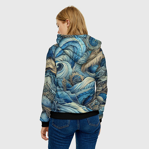 Женская толстовка Паттерн из перьев и джинсы - нейросеть / 3D-Черный – фото 4