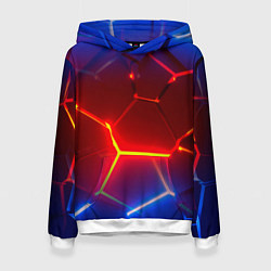 Толстовка-худи женская Светящиеся лавой неоновые плиты в разломе, цвет: 3D-белый