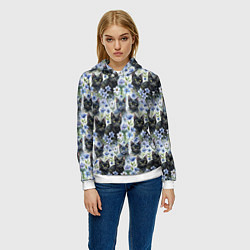 Толстовка-худи женская Черные коты в незабудках, цвет: 3D-белый — фото 2