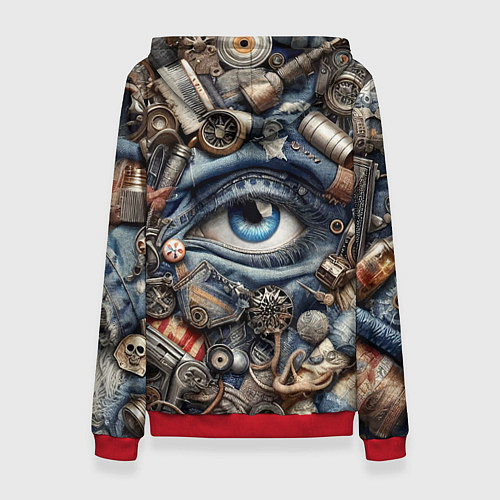 Женская толстовка Стимпанк композиция с глазом - нейросеть / 3D-Красный – фото 2