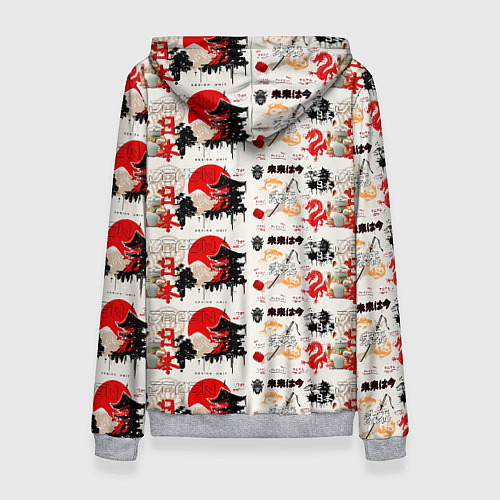 Женская толстовка Японские символы и элементы культуры / 3D-Меланж – фото 2