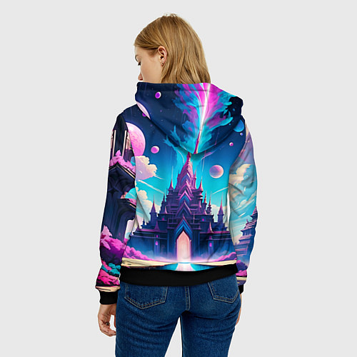 Женская толстовка Сказочный город - пейзаж / 3D-Черный – фото 4