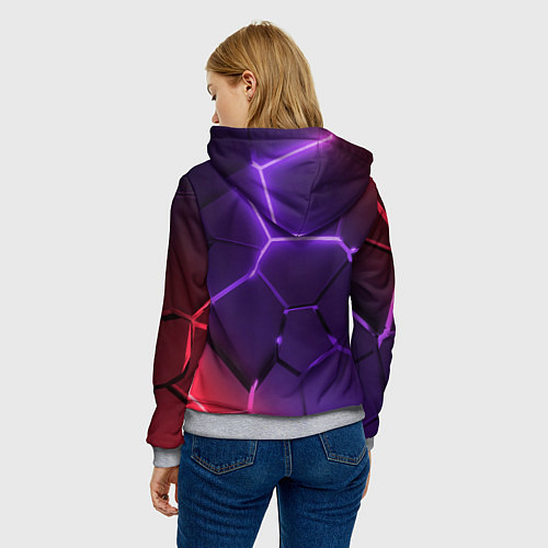 Женская толстовка Красно-фиолетовые неоновые плиты в разломе / 3D-Меланж – фото 4