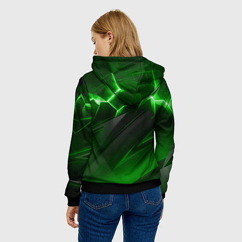 Женская толстовка Яркая зеленая объемная абстракция / 3D-Черный – фото 4
