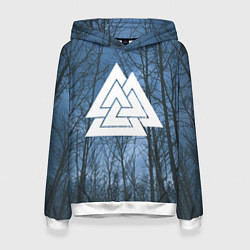 Толстовка-худи женская Валькнут и северный лес, цвет: 3D-белый