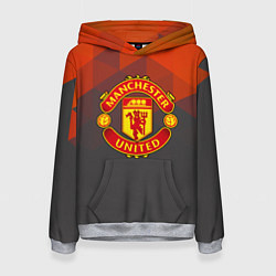 Толстовка-худи женская Манчестер Юнайтед полигональный красный, цвет: 3D-меланж