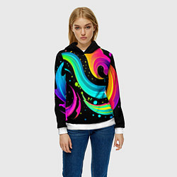 Толстовка-худи женская Яркая неоновая абстракция - нейросеть, цвет: 3D-белый — фото 2
