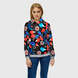 Толстовка-худи женская Разноцветный цветочный орнамент, цвет: 3D-меланж — фото 2