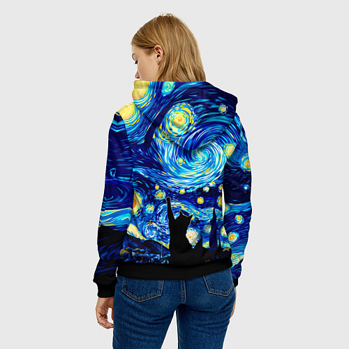 Женская толстовка Кот ловит звезды Вангога / 3D-Черный – фото 4