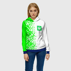 Толстовка-худи женская Xbox кислотные зеленые краски, цвет: 3D-синий — фото 2