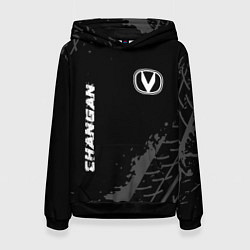 Толстовка-худи женская Changan speed на темном фоне со следами шин вертик, цвет: 3D-черный