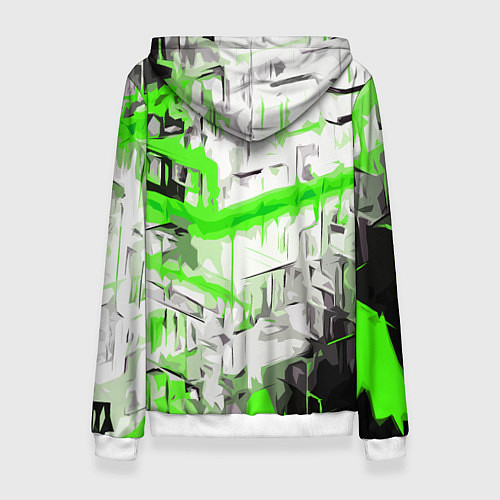 Женская толстовка Бело-зелёная абстракция на чёрном фоне / 3D-Белый – фото 2