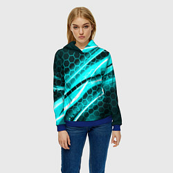 Толстовка-худи женская Неоновая броня абстракция, цвет: 3D-синий — фото 2