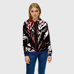 Толстовка-худи женская White and red abstraction on a black background, цвет: 3D-синий — фото 2