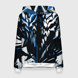 Толстовка-худи женская White and blue abstraction on a black background, цвет: 3D-белый