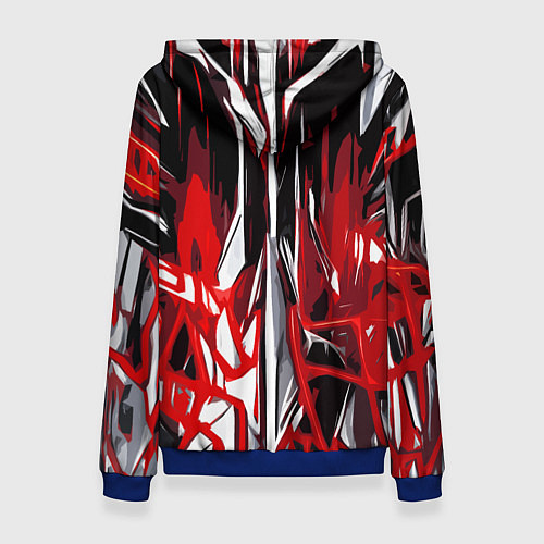 Женская толстовка Красно-белая хаотичная абстракция на чёрном фоне / 3D-Синий – фото 2