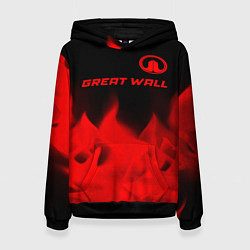 Толстовка-худи женская Great Wall - red gradient посередине, цвет: 3D-черный
