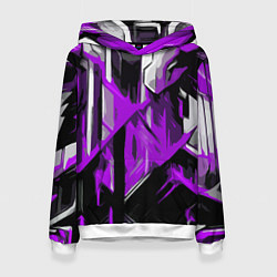 Толстовка-худи женская White and purple abstraction on a black background, цвет: 3D-белый