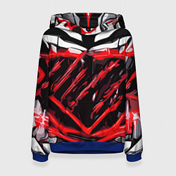 Толстовка-худи женская Red and white abstraction on a black background, цвет: 3D-синий