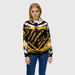 Толстовка-худи женская Yellow and white abstraction on a black background, цвет: 3D-черный — фото 2