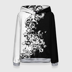 Толстовка-худи женская Чёрно белая абстракция, цвет: 3D-меланж