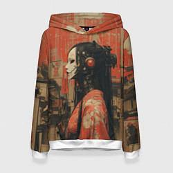 Толстовка-худи женская Девушка-андроид в кимоно, цвет: 3D-белый