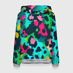 Толстовка-худи женская Кислотный зеленый леопардовый камуфляж, цвет: 3D-меланж