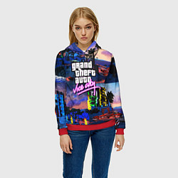 Толстовка-худи женская GTA vice city коллаж, цвет: 3D-красный — фото 2