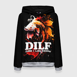 Толстовка-худи женская DILF - damn I love fishing, цвет: 3D-меланж