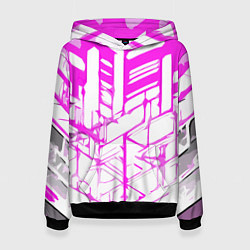 Толстовка-худи женская Агрессивные розовые полосы на белом фоне, цвет: 3D-черный