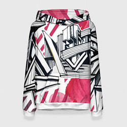 Толстовка-худи женская Скетч архитектуры - акварельная абстракция, цвет: 3D-белый