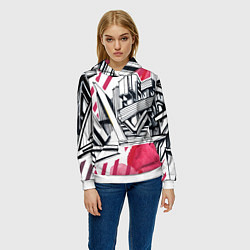 Толстовка-худи женская Скетч архитектуры - акварельная абстракция, цвет: 3D-белый — фото 2