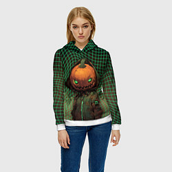 Толстовка-худи женская Тыквенный Джек в неоновой сетке, цвет: 3D-белый — фото 2