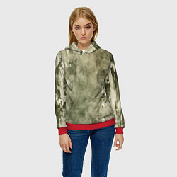 Толстовка-худи женская Текстура гранж хаки, цвет: 3D-красный — фото 2