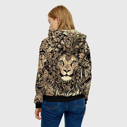 Женская толстовка Лев среди узоров из цветов / 3D-Черный – фото 4