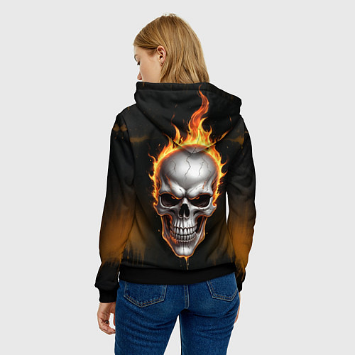 Женская толстовка Череп в огне / 3D-Черный – фото 4