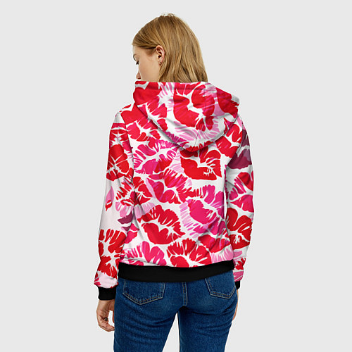 Женская толстовка Девчачьи отпечатки красных губ - подарок любви / 3D-Черный – фото 4