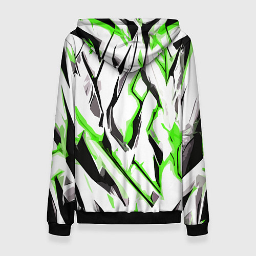 Женская толстовка Чёрно-зелёные агрессивные полосы на белом фоне / 3D-Черный – фото 2