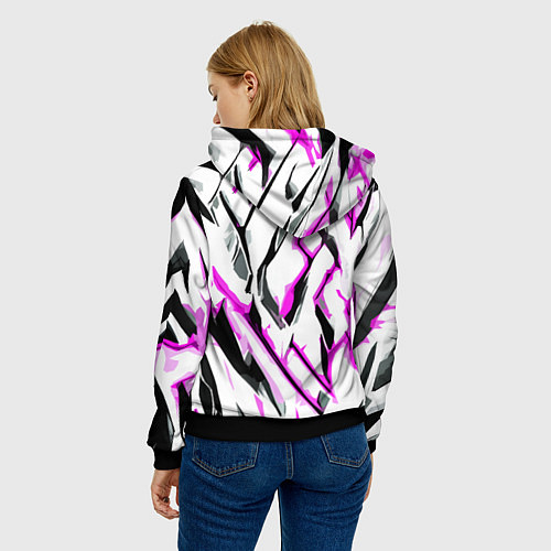 Женская толстовка Чёрно-розовые агрессивные полосы на белом фоне / 3D-Черный – фото 4