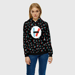 Толстовка-худи женская Twenty one pilots glitch, цвет: 3D-черный — фото 2