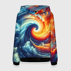 Толстовка-худи женская Космическое завихрение - инь янь, цвет: 3D-черный
