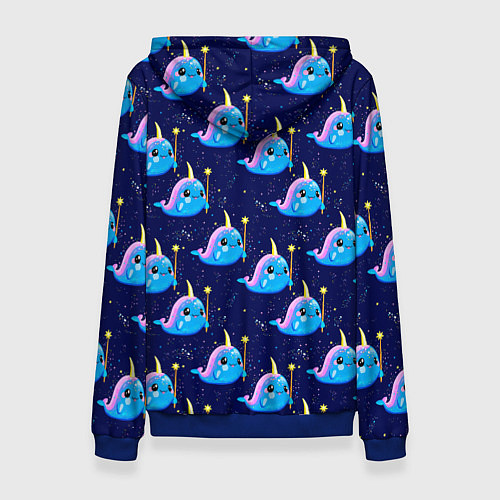 Женская толстовка Нарвалы паттерн / 3D-Синий – фото 2