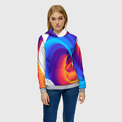 Толстовка-худи женская Неоновые волны абстракция, цвет: 3D-меланж — фото 2